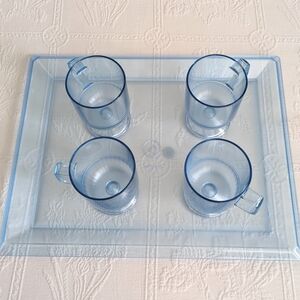 Vtg Rare Tupperware #1633 Preludio Blue Acrylic Serving Tray & 4 Stackab…